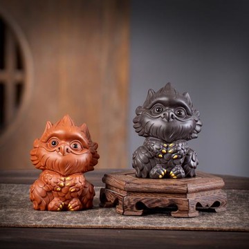 精品紫砂萌寵小神雕擺件創意家居客廳辦公小擺設茶室茶桌可養茶玩