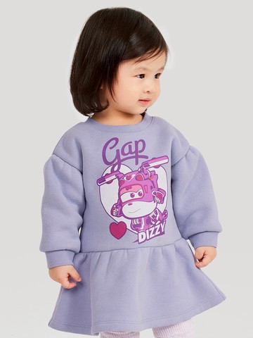 嬰兒裝 Gap x Super Wings聯名  Logo印花長袖洋裝-紫色