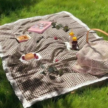 野餐墊 戶外花邊格子 草地墊 春秋遊露營 復古桌布 小紅書同款 防水防潮