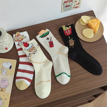 襪子女秋季新品日系個性豎條漢堡蛋糕女中筒襪休閑百搭搞怪棉女襪