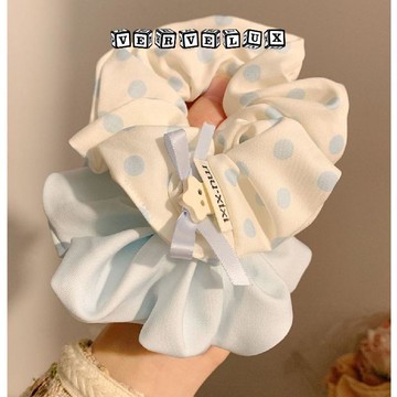 三件立減29🔥臺灣出貨🔥可開發票✅韓系藍色波點大腸髮圈女高級感慵懶風扎頭髮低馬尾髮飾簡約頭繩