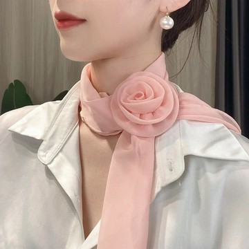 臺灣出貨🔥純色玫瑰花朵14*135cm薄款絲巾氣質時尚百搭女紀茵洋氣同款爆款