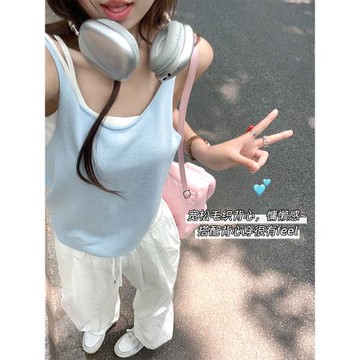 曾小咸 美式街頭感 純色寬松針織吊帶背心夏季設計感無袖外穿上衣