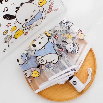 動漫卡通可愛帕恰狗透明雨傘三折傘全自動折疊滿版兒童加厚網紅女