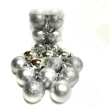 摩達客 聖誕50mm(5CM)霧亮混款電鍍球24入吊飾組(銀色系)