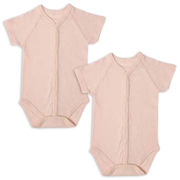 akachan honpo - 短袖有機包屁衣2件組-前開式-粉紅色