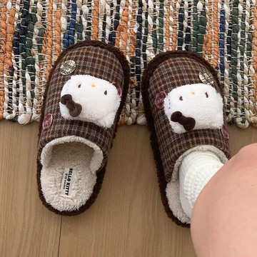 kitty棉拖 棉拖女款厚底防滑可愛卡通毛毛拖鞋 可愛拖鞋 室内托鞋 保暖拖鞋 防滑拖鞋 Kitty毛絨拖鞋