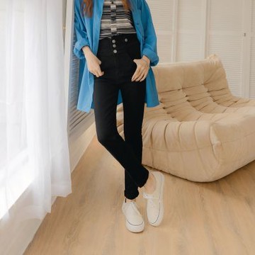 OB嚴選-小腰精．彈力造型腰頭高腰牛仔長褲《BA7076-》