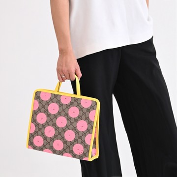 GUCCI 605614 Euan Roberts 藝術家聯名印花手提托特包.粉/黃
