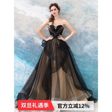 高貴黑色音樂生鋼琴演出成人禮藝考主持人宴會生日年會晚禮服6699