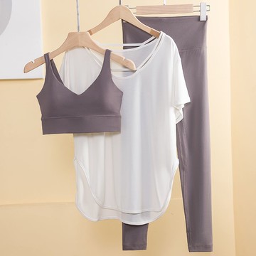 運動套裝瑜伽服背心上衣女打底褲大碼女裝休閒三件套夏季新款【倪醬】