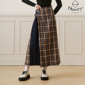 OUWEY歐薇 大活片蘇格蘭格紋長裙(咖；S-L)