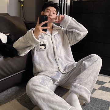 男士睡衣珊瑚絨秋冬季加厚加絨2024新款卡通男生青少年家居服套裝