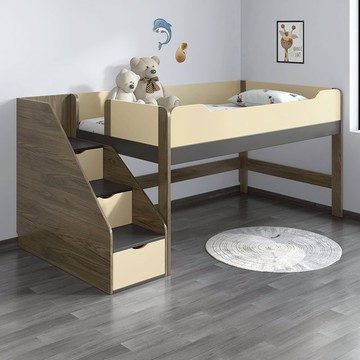 免運 可開票 超低價 工廠直銷 兒童床帶護欄多功能收納儲物斗櫃一體省空間男女孩單人半高床套裝 出貨快CH4270