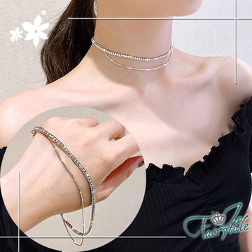 iSFairytale伊飾童話 性感蛇骨 水鑽雙層鎖骨短頸鍊