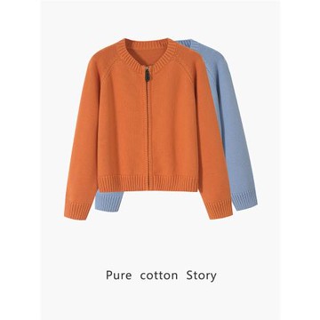 厚款100%棉重工 拉鏈開衫女士針織衫毛衣外套寬松型 短款顯腿長