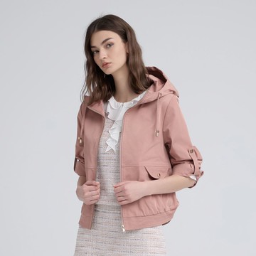 ILEY伊蕾 素雅挺版連帽風衣外套(粉；M-XL)