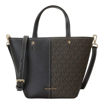 MICHAEL KORS-防刮MK拼接皮革兩用水餃包32803(深咖啡)mini款