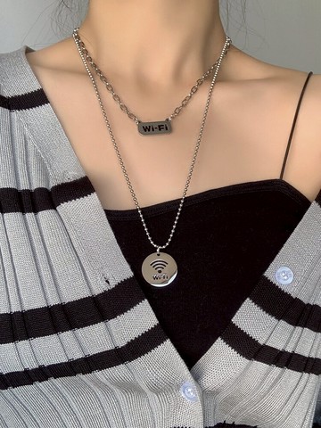 衛衣項鏈吊墜雙層鈦鋼鎖骨鏈男女潮長款百搭不掉色秋冬毛衣鏈飾品