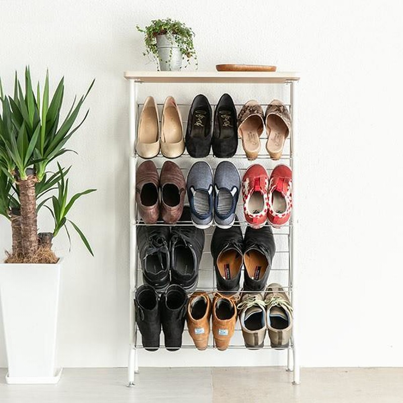 シューズボックス 下駄箱 シューズラック 靴箱 スリム 玄関収納 玄関 収納 シューズラック スリム 4段 天板付き 玄関収納 （ 下駄箱 靴箱