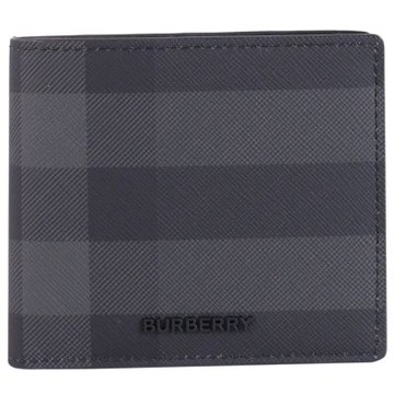 BURBERRY 經典浮雕LOGO塗層格紋對開式4卡零錢短夾(黑灰)
