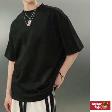 【AMERO】男裝 女裝 圓領 短袖 T恤 麂皮絨 水洗 素T 磨毛 寬鬆 落肩 情侶裝