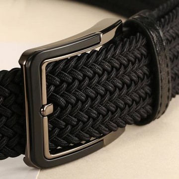 曼邦 舒適 無孔編織腰帶男彈力皮帶帆布休閑彈性中年褲帶針織松緊