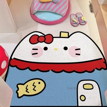🔥居家裝飾🔥kitty地墊 凱蒂貓租房地毯 KT房間脚墊 防滑耐磨 玄關 浴室 房間 卡通kitty水晶絨入戶地墊進