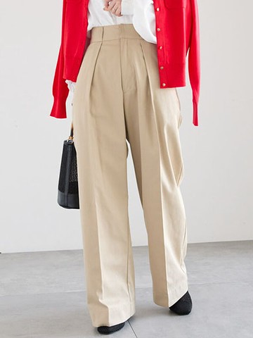 斜紋布俐落壓褶寬褲(0F000480510) - Te chichi