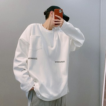 dannyandzee春季國潮高街百搭帥氣空氣層廓型落肩小字母長袖T恤男