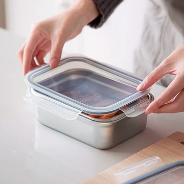 卡扣式304不鏽鋼保鮮盒(附蓋)-1.2L-3入 單一規格