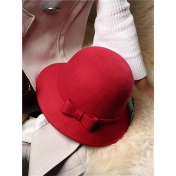 羊毛帽子女士春秋冬季2024新款時尚洋氣女結婚小頭圍毛呢紅色禮帽