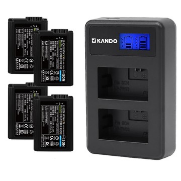 Sidande 適用Sony NP-FW50 電池充電器組 USB充電式鋰電池四入+液晶雙槽充電器(相機)