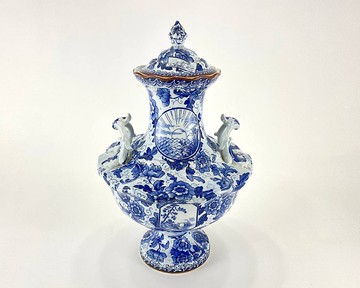 古董花瓶 帶把手和蓋子|藍色彩陶花瓶 花卉裝飾