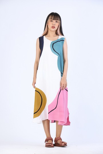 Dress Hand Paint Soft Cotton Silk for Yoga Vacation Holidays