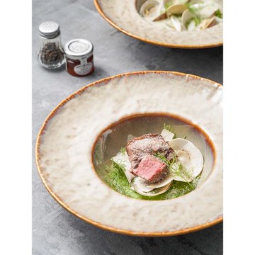 法式擺盤餐廳意面盤子海鮮濃湯蘑菇湯石紋復古高顏值飛碟盤草帽盤