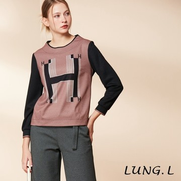 LUNG.L林佳樺 咖啡色H字母圖案長袖女裝上衣LQ45A