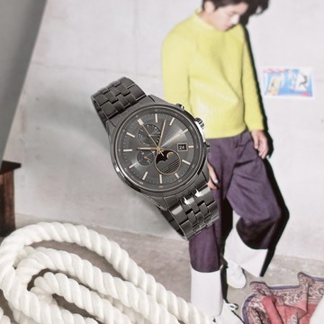 CITIZEN 星辰表 / BY1037-51H / 光動能 電波錶 月相錶 萬年曆 藍寶石水晶玻璃  灰x鍍深灰 42mm