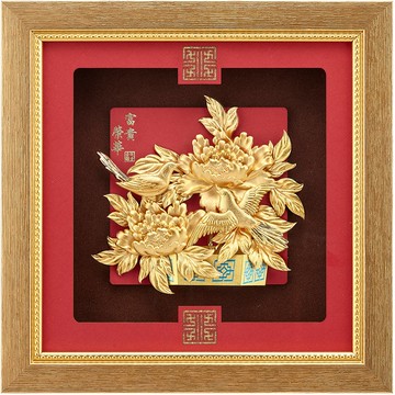 開運陶源雅鑑鑫品 【祥和系列-榮華富貴】 牡丹 純金箔畫 24 x24 cm