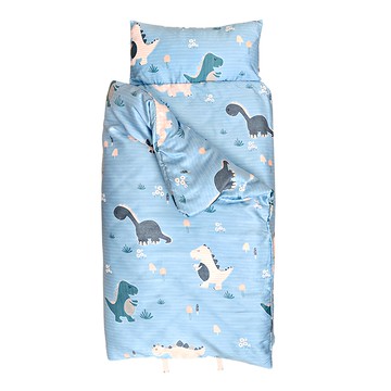 EmBrace 英柏絲 100%純天絲兒童睡袋 含被胎枕頭+睡墊 小恐龍藍 MIT 台灣製  小恐龍 藍色