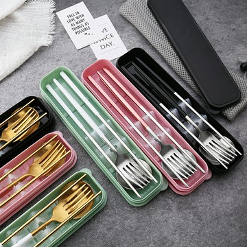 網紅304不銹鋼葡萄牙便攜餐具勺叉筷三件套上班族午餐勺筷開業禮