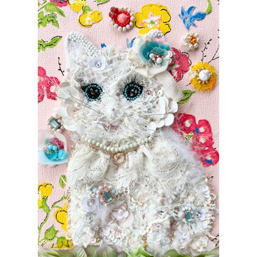 夢幻色彩的閃亮串珠刺繡藝術　作品名【白貓】　獨一無二