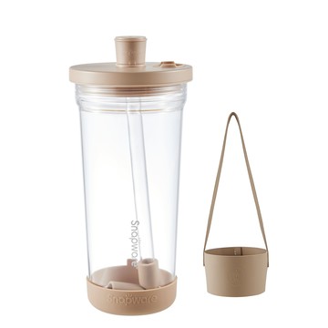 康寧SNAPWARE Tritan跳跳吸管杯-珊瑚奶(含杯套)