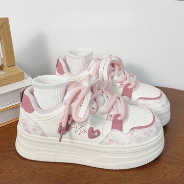 小白鞋百搭小衆新款春季闆鞋校園風女款chic厚底2025麵包粉色