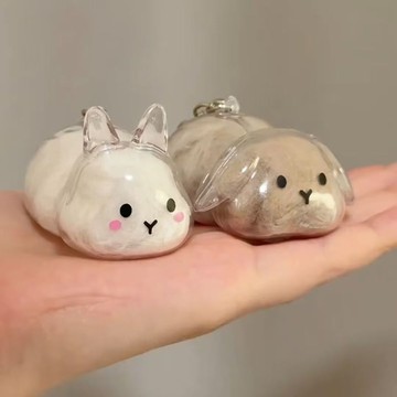 閃發🐟 兔毛收集吊飾 兔毛收納盒送鑰匙扣 兔子毛髮存放膠囊紀念 透明兔毛收集器吊飾 扭蛋兔兔毛髮存放膠囊紀念 1015