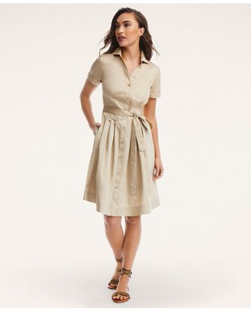 Brooks Brothers Women's Belted Shirt Dress | Dark Beige | Size 12
