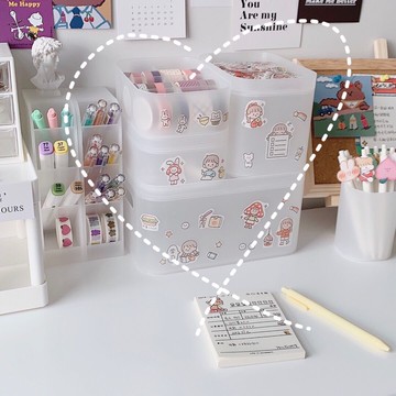 少女心放映室 帶蓋磨砂收納盒 學生宿舍桌面文具膠帶面膜整理盒