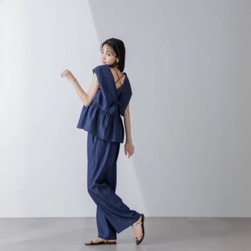 日單 牛仔套裝 無袖上衣 輕薄 牛仔 直筒褲 休閑兩件套19M