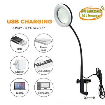【優選】6寸放大鏡護眼閱讀檯燈 化妝美甲紋眉補光燈維修工作放大鏡燈