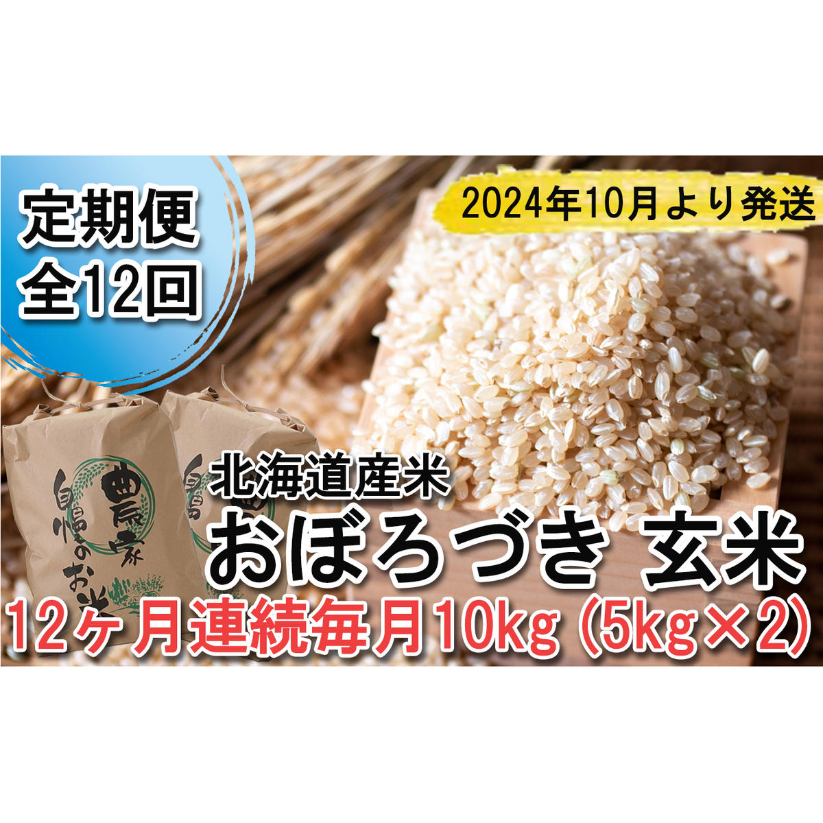 ＜ 予約 定期便 全12回 ＞ 北海道産 希少米 おぼろづき 玄米 計 10kg (5kg×2) ＜2024年10月より配送＞